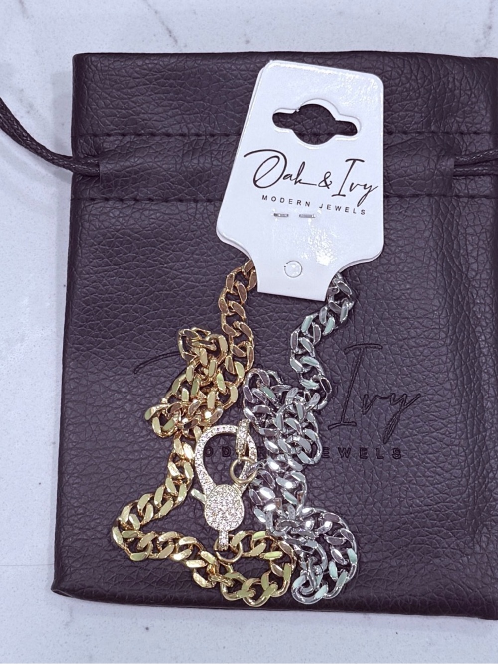 NWTOak & Ivy 16” Gold & Silver Two Color Chain Necklace With Pave Sparkley Clasp - Picture 4 of 5